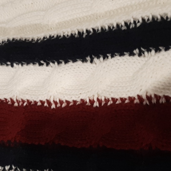 Women's White Turtleneck Sweater with Striped Sleeves 100% cotton ptp31 inch - Picture 4 of 9